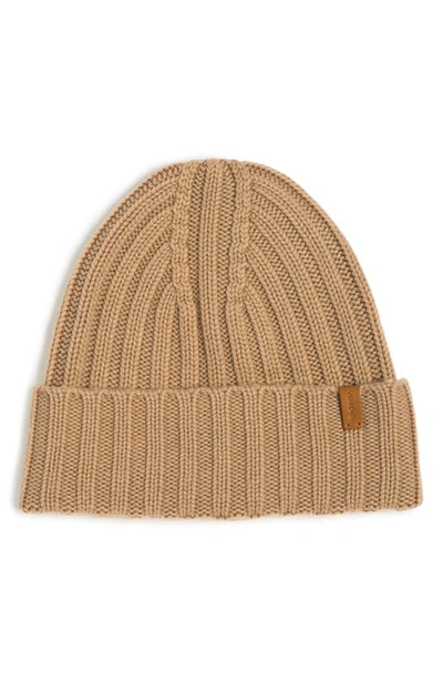 Vince Tv Dnu  Basic Chunky Rib Wool & Cashmere-blend Beanie In Camel