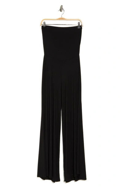 Go Couture Slit Leg Strapless Jumpsuit In Black