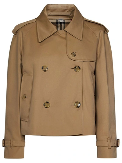 Burberry Double-breasted Cotton Trench Coat In Neutrals