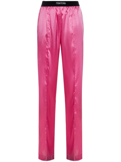 TOM FORD PINK STRETCH-SILK TROUSERS