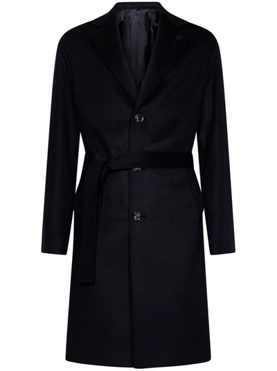 Lardini Belted Wool Coat In Black
