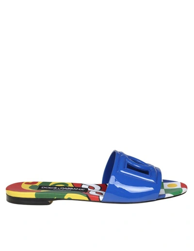 Dolce & Gabbana Paint Slippers With Dg Logo In Blue