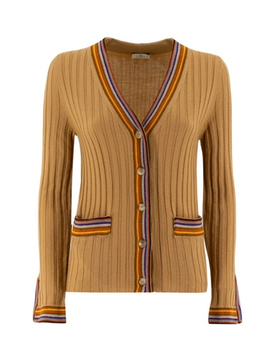 Etro Striped Ribbed Cardigan In Beige