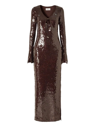 16arlington Solaria Sequined Stretch-tulle Maxi Dress In Brown