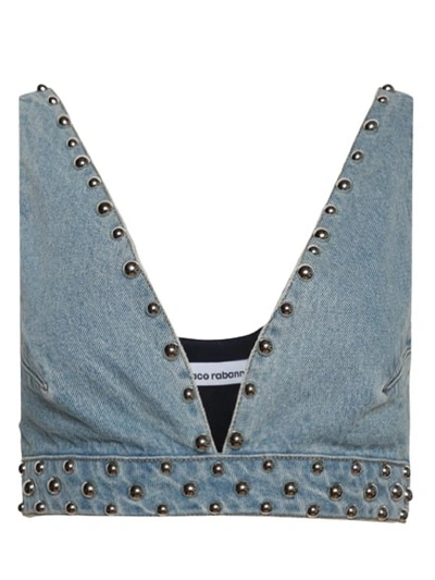 Rabanne Studded Cropped Top In Light Denim Blue