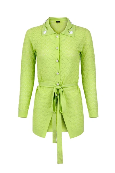 Andreeva Lime Cashmere Shirt With Embroidery In Green