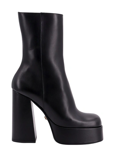 Versace Leather Ankle Boots With Plateau In Black