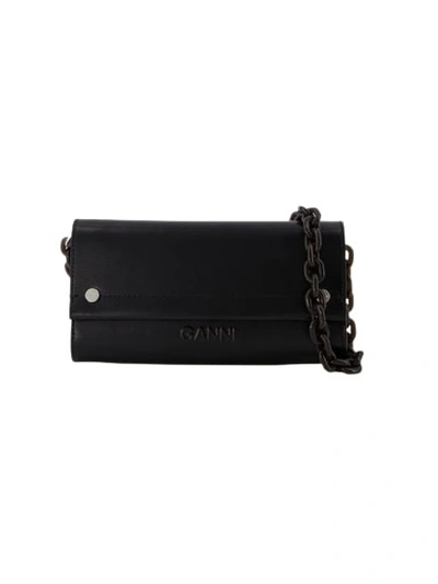 Ganni Banner Envelope Wallet On Chain -  - Leather - Black