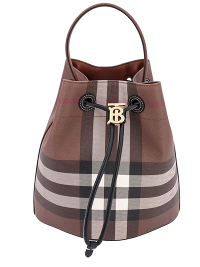 Burberry Check Motif Coated Canvas Shoulder Bag In Brown