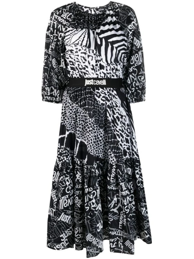 Just Cavalli Graphic-print Flared Dress In Black