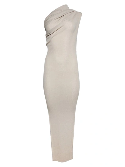 Rick Owens Ribbed One Shoulder Dress In Pearl