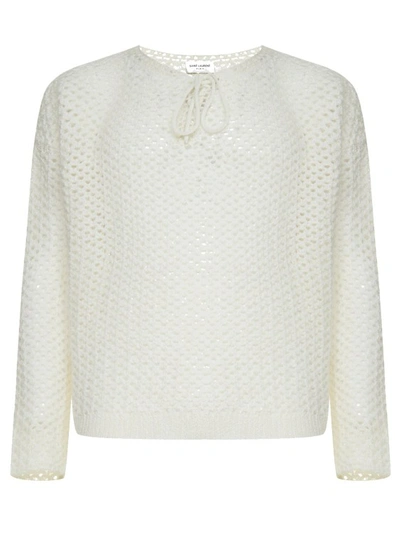Saint Laurent Crochet Wool Pullover In White