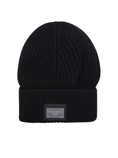 Dolce & Gabbana Dg Essentials Beanie Mit Logo-patch In Black