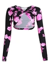 Coperni Floral Cropped Twisted Jersey Top In Multicolor