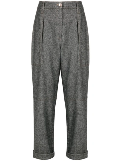 Brunello Cucinelli Cropped Wool-blend Trousers In Grey