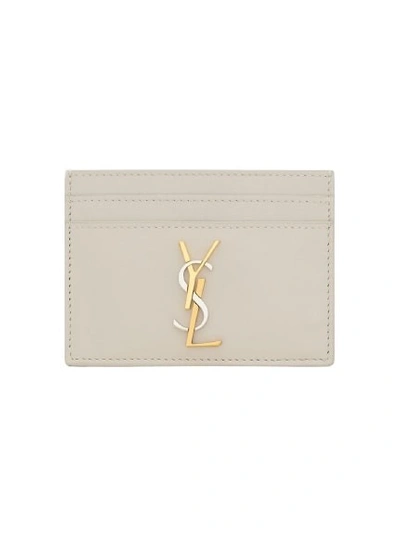 Saint Laurent YSL Grain de Poudre Leather Card Case, Silvertone