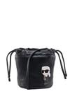 Karl Lagerfeld Iconic Patch Leather Bucket Bag In Black