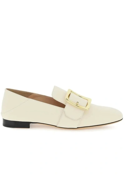 Bally Leather Loafer With Buckle In White