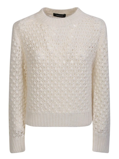 Fabiana Filippi White Crewneck Sweater With Ribbed Trim In Tricot Wool Blend Woman In Neutrals