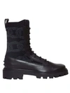 TOD'S LACE-UP BOOT IN BLACK LEATHER AND STRETCH FABRIC