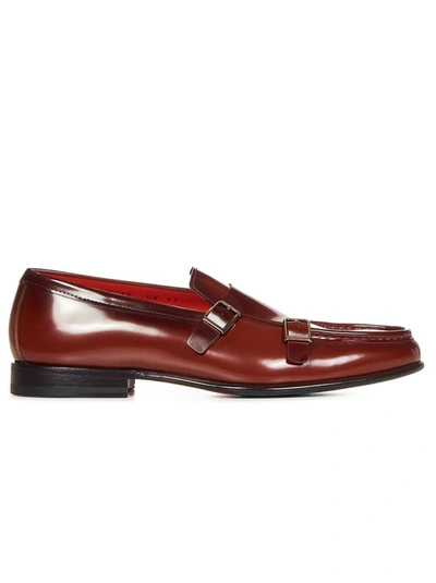 Santoni Brown Polished Leather Loafers