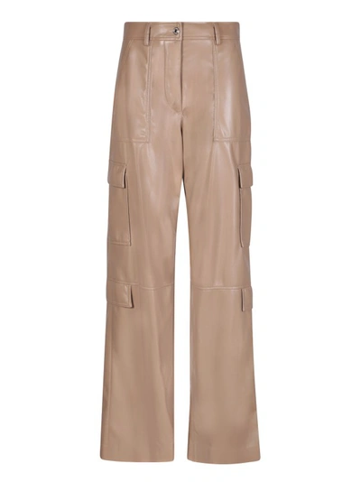 MSGM BEIGE FAUX LEATHER CARGO TROUSERS