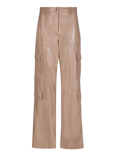 Msgm Soft Eco Leather Beige Cargo Trousers In Brown