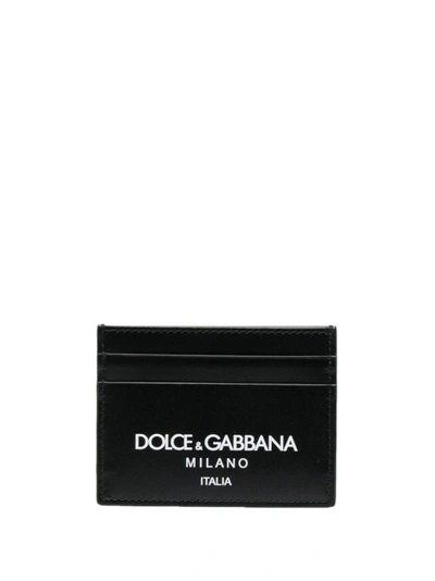 Dolce & Gabbana Black Card-holder With Contasting Logo Print In Leather