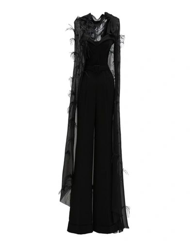 Gemy Maalouf Strapless Jumpsuit With Cape In Black