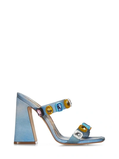 Roberto Cavalli Womens Multicolour Graphic-print Rhinestone-embellished Leather Heeled Sandals In Multicolor