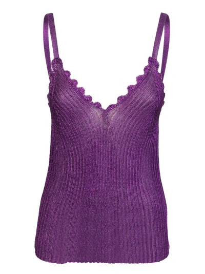 Ganni Metallic Strap Top In Purple