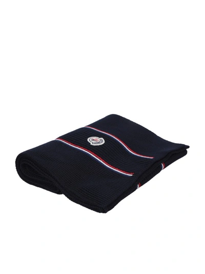 Moncler Ribbed-knit Wool Scarf In Black
