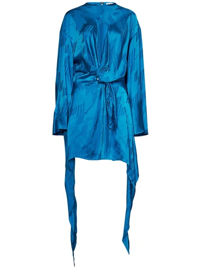 Attico Mini Silk Dress Asymmetrical Hem In Blue