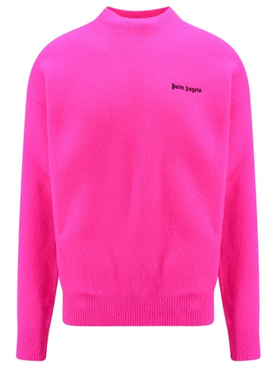 Palm Angels Wool Blend Sweater With Embroidered Logo In Pink