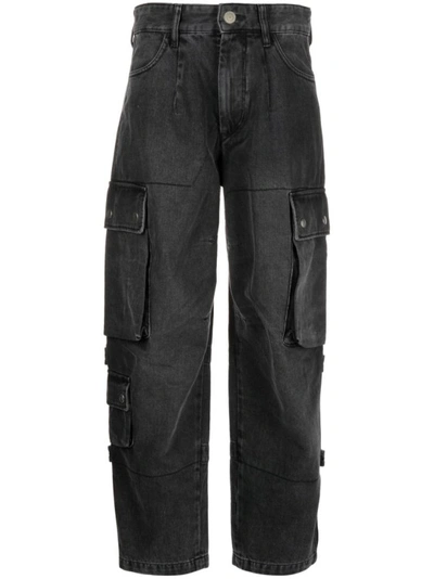 Isabel Marant Elore Black High-waisted Wide Jeans With Patch Pockets In Cotton Denim Woman