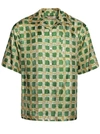 Marni Men's Check Fields Silk Camp Shirt In Green