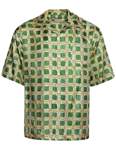 Marni Men's Check Fields Silk Camp Shirt In Green