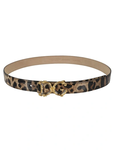 Dolce & Gabbana Dg-buckle Leopard-print Belt In Brown