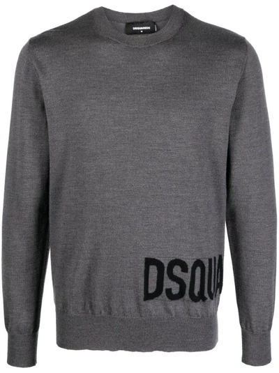 Dsquared2 Logo-intarsia Crew-neck Sweater In Grey
