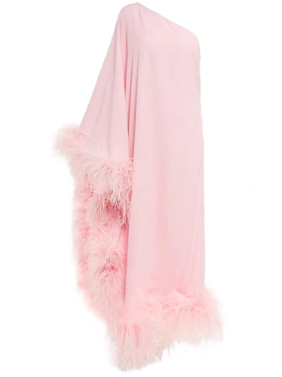 Taller Marmo Ubud Feather-trim One-shoulder Gown In Pink