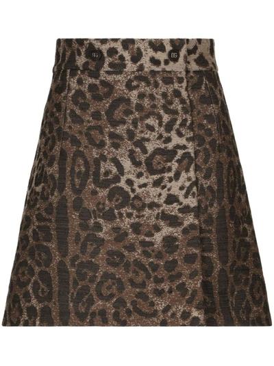 Dolce & Gabbana Brown Leopard Print Miniskirt