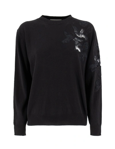 Ermanno Scervino Black Crewneck Ribbed Sweater