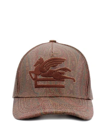 Etro Logo Embroidered Paisley Cap In Brown