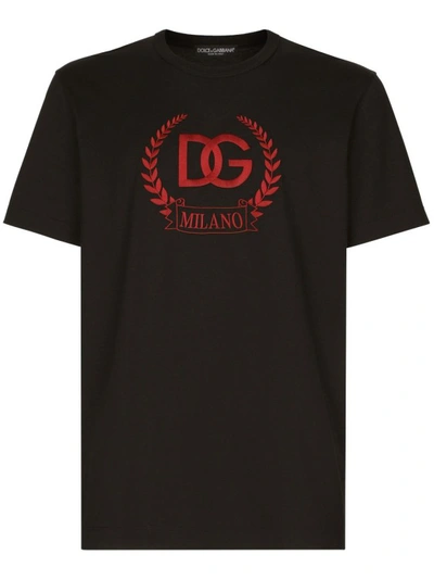 Dolce & Gabbana T-shirt In Cotton Jersey With Dg Logo In Nero