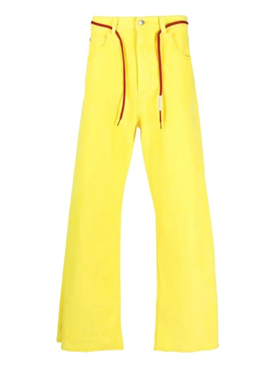 Marni Logo-patch Stretch-cotton Flared Jeans In Yellow
