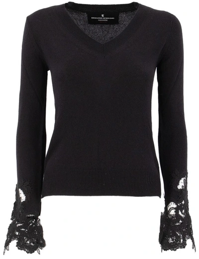 Ermanno Scervino V-neck Sweater In Black