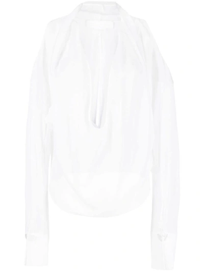 Genny V-neck Cut-out Blouse In White