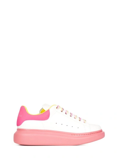 Alexander Mcqueen White Leather Sneakers With Fuchsia Detail In Pink