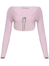 Alexander Wang V-neck Cropped Cardigan With Crystal Tie In Pink
