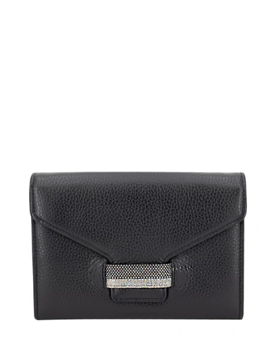 Fabiana Filippi Crystal-embellished Leather Clutch Bag In Black